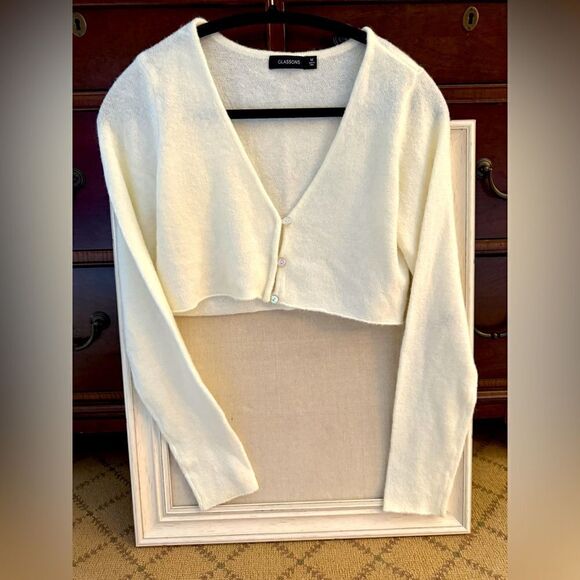 Glassons Winter white cropped long sleeve cardigan sweater NWOT M - Picture 1 of 10